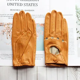 Five Fingers Gloves Summer Driving Leather Driver Gloves Women's Thin Unlined Fashion Mesh Breathable Color Sheepskin Full Finger Cycling Gloves 221202