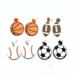 Orecchini sportivi in acrilico Orecchini a bottone con ciondolo Creativo Calcio Basket Baseball Rugby Ciondolo Accessori moda