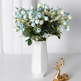 장식용 꽃 1 PC 가짜 실크 로즈 버드 웨딩 파티를위한 인공 꽃다발 홈 EL 장식 아름다운 실내 선물 34cm 길이