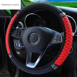 37-38cm Four Seasons Elastic Car Steering Wheel Cover Leather Embroidered Color Diamond-Studded Car Steering Wheel Cover