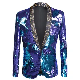 Abiti da uomo Blazer Autunno e inverno paillettes bicolore da uomo vestito sottile costume di scena discoteca bar DJ cantante giacca sportiva abbigliamento 221201