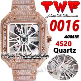 TWF TWW0016 Swiss Ronda 4S20 Quartz Mens Watch Fullt Iced Out Diamonds Case Rose Gold White Roman Skeleton Diamond Armband Super Edition Eternity Jewelry Watches