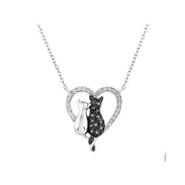 Pendant Necklaces Fashion Jewelry Cats Heart Pendant Necklace Rhinstone Lovers Drop Delivery Necklaces Pendants Dhk1S