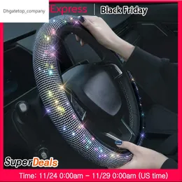 Car Steering Wheel Cover With Crystal Diamond Sparkling Car Suv Steering Wheel Protector Vehicle Auto Decoration Carbon Fiber