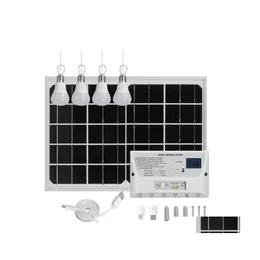 Solar Garden Lights Solar BB Lamps USB Charger Home System Panel Generator Kit med 4 BB Light 6000mAh Power Bank för inomhus Outdoo Dhamo