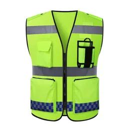 Wholesale safety jacket Hi Vis construction knitted fishnet breathable vest oxford cloth high visibility reflective work vest