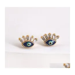 Stud Fashion Jewelry Turco Retro Evil Eye Orecchini per le donne Zircone Ciglia Occhi azzurri Drop Delivery Dhirl