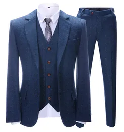 Men's Suits Blazers SOLOVEDRESS Suit Formal Herringbone 3 piece Blue Set Business Meeting Office Customization blazer vest pants 221202