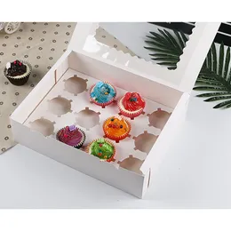 Gift Wrap 10Pcs 12 Cup Muffin Cupcake Kraft Paper Cake Box Wedding Favor Birthday Party Dessert Packaging Holder In Round Hole White 221202