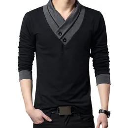 Herr t -skjortor modemärke REND Slim Fit Long Sleeve Shirt Patchwork Collar EE V Neck Shirt Cotton Shirts Plus Size 5xl 221202