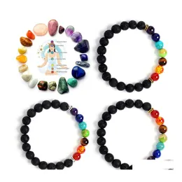 Pärlstav svart lava sten pärla armband yoga handsträngar 11 stilar naturliga vulkaniska buddha leo lion huvudarmband kvinnor dagligen juvelr dhzd2