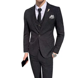Męskie garnitury Blazer Blazer Vest Pants 3 -częściowy zestaw garnituru Moda Wysokiej klasy Slim Plaid Party Dress Kurtka biznesowa Spodnie kamizelki 221202