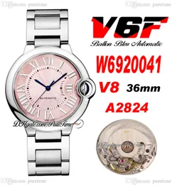 V6F V8 6920041 36 mm A2824 Automatyczne unisex zegarek męskie damskie różowe wybieranie czarnych markerów rzymskich bransoletki ze stali nierdzewnej Panie zegarki Eta Super Eiditon Puretime E03a1