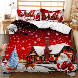 Set di biancheria da letto Set copripiumino rosso Buon Natale Babbo Natale Pupazzo di neve Completo King Size 2 3 pezzi Consolatore per famiglia 221206