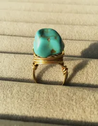 Nowe akcesoria w stylu vintage pełne ręcznie robione unikalne nieregularne turkusowe pierścień Stone Mężczyźni i kobiety kochają pierścienie pary Rozmiar 625 Bijoux 9900687