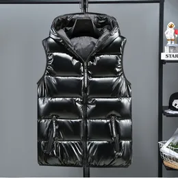 Men's Vests 3625 Autumn Black Silver Red Gold Sleeveless Jacket Men Shiny Surface Slim Casual VestCoat For Men Short Vest Waistcoat Warm 221202