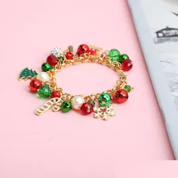 Charm Bracelets Mode Schmuck Weihnachtsarmband Faux Pearl Bell Crystal Perlen Snowfalke Hut Baum Perlen Charm Anh￤nger Armb￤nder Dhrag Dhrag