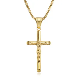 Из нержавеющей стали Иисус пересекает подвесное ожерелье Золотое цепное ожерелья хип -хоп для женщин.