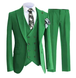 Men's Suits Blazers SOLOVEDRESS Suit Green Slim Double breasted Lapel Business Meeting Wedding Groom Customization blazer vest pants 221202