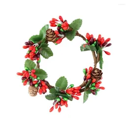 Decorative Flowers Christmas Ornaments Artificial Red Berry Ring Floral D&eacute;cor Simulation Wreath True And False Pine Cones For