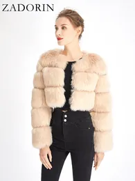 Women's Fur Faux ZADORIN Fashion Women Crop Top Coat Winter Thick Fluffy Long Sleeve Short Style Slim ry Jacket Coats 221202