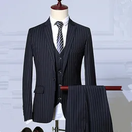 Men's Suits Blazers High Quality Men Business Dinner Coat Stripe Slim Fit Wedding Male Groom Tuxedos Suit Jacket Pants Vest 3 Pcs Set 221202