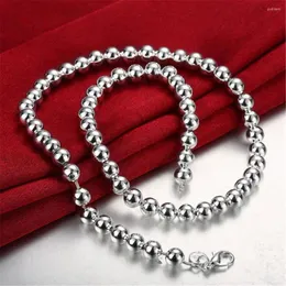 Chains 925 Silver Color Jewelry 4/8/10mm Beads Necklace For Women Men Fashion Fine Wholesale