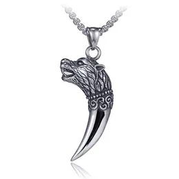 Animal Wolf Tooth Pendant Necklaces Ancient Silver Stainless Steel Chain Necklace Women Men Hiphop Fashion Fine Jewelry