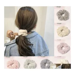 Elastici per capelli Scrunchies per pellicce invernali Fasce per capelli elastiche pelose per le donne Ragazze Morbide cravatte in peluche Porta coda di cavallo Accessori per corde D Dhgdo