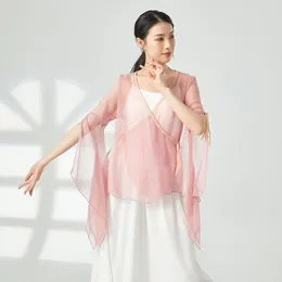 Stage Wear Adult Elegant Chiffon Semi Transparent Belly Dance Cardigan Blouse Cross Side Tie Top For Women Dancing Clothes Dancer Clothing