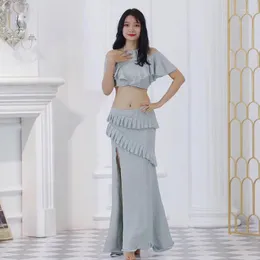 Stage Wear Belly Dance Skirt 2022 Performance Costume High-end Shiny Silk Split Practice Slit Fishtail Oriental