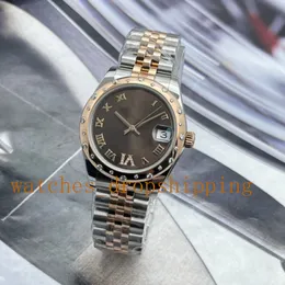Present till kvinnor titta på v5 automatisk mekanisk 31m 6 siffror Diamond Rose Gold Roman Number Asia Movement Rostfritt stål Rem Sapphire Glass Fashion Wristwatch