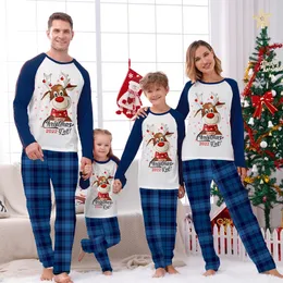 Ev Giyim Noel Eşleşen Aile Pijamaları Özel Tasarım Chillin Snomies mavi ekose seti 221202