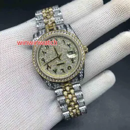 Полные бриллиантские часы для мужчин Big Stones Bezel Day Sweep Automatic Date Watch High -качество 36 -мм двухтонное нарушение 309W