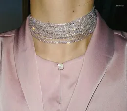 Scen Wear Luxury Rhinestone Choker Crystal Maxi Statement Halsband Multilayer Wedding Chokers Collier Belly Dance Jewelry