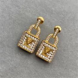 Brincos de grife Moda Diamante Presilhas Bloqueio Letras Douradas Femininas Brinco de Festa de Casamento Jóias de Luxo