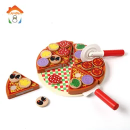 Outros brinquedos 27pcs pizza brinquedos de madeira alimentos simula￧￣o de cozinha utens￭lios de mesa de mesa para crian￧as fingirem brincar de brinquedo vegetal com tabela 221202