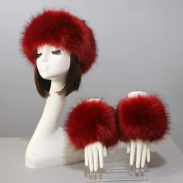 Hats Scarves Gloves Sets One Set Women Faux Fur Cuffs Headband Winter Warmer Hat Arm Wrist Sleeve Female CapElastic Wristband 221202