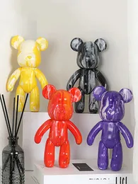 Decorative Objects Figurines Fluid Bear set Handmade Diy Graffiti brick Statue Manual Parent child Toys Painting Violent Sculpture Home Decor 221203