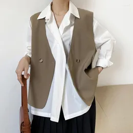 Women's Vests 2022 Summer Women's Vest Jacke Sleeveless Blazer Suit Loose Korean Fashion Working Wear Black Ladies Clothing Female 5126