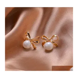 Stud Fashion Jewelry Vintage Bowknot Pearl Stud Earrings Womens Cute Drop Delivery Dhfbq