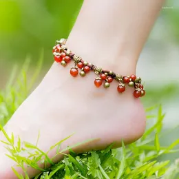 Anklets 4 ألوان التصميم الأصلي Chalcedony سلاسل النساء العرقيات العرقية المصنوعة يدويًا