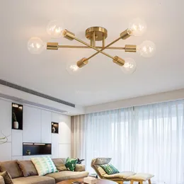 Chandelier Drop Modern Sputnik Nordic Semi Flush Mount Ceiling Lamp Brushed Antique Gold Home Decor Lighting Fixture 221203