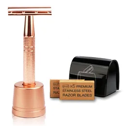 Electric Shavers HAWARD Rose Gold Razor Set Reusable Eco Friendly Double Edge Safety For Women 1 1 Blade Disposal Case 10 Blades 221203