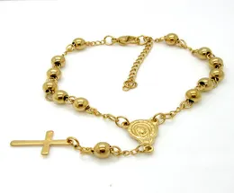 BC Bracciale con perline in acciaio inossidabile Croce Gesù Bracciale in argento placcato oro Bracciale con rosario in acciaio al titanio Gioielli7363939