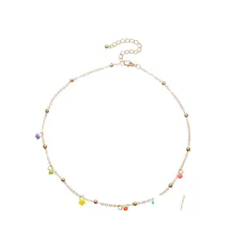 Chokers mode kvinnor halsband enkla boho colorf runda pärlor guldkedja ris pärla hänge charms legering halsband smycken för flickor dhqey