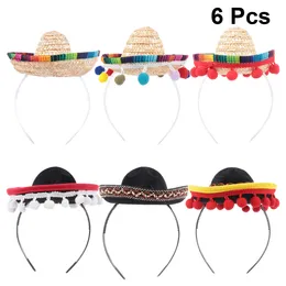 حزب القبعات 6pcs القبعة المكسيكية Hair Hoops Mini Sombrero Headbers Festival Performance Provess