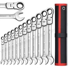 Other Hand Tools Flex Head Ratcheting Wrench Set Combination Ended Spanner kits Chrome Vanadium Steel Socket Key Ratchet set 221202