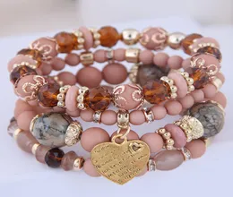 Kymyad 4pcsset multicamada Bohemia Bracelets Bracelets para mulheres Bijoux Vintage Heart Charm Bracelet Jewelry7196332