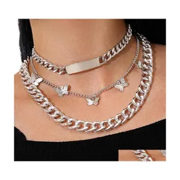 Chokers 3pcs/set bohemia damskie naszyjniki Zestaw Butterfly długi metalowy łańcuch obojczyka mtilayer